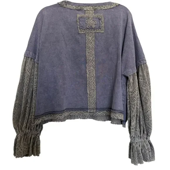 Oli Hali Lace Sleeve Top Boho Oversized Crochet Balloon Sleeve L romantic - Picture 3 of 6